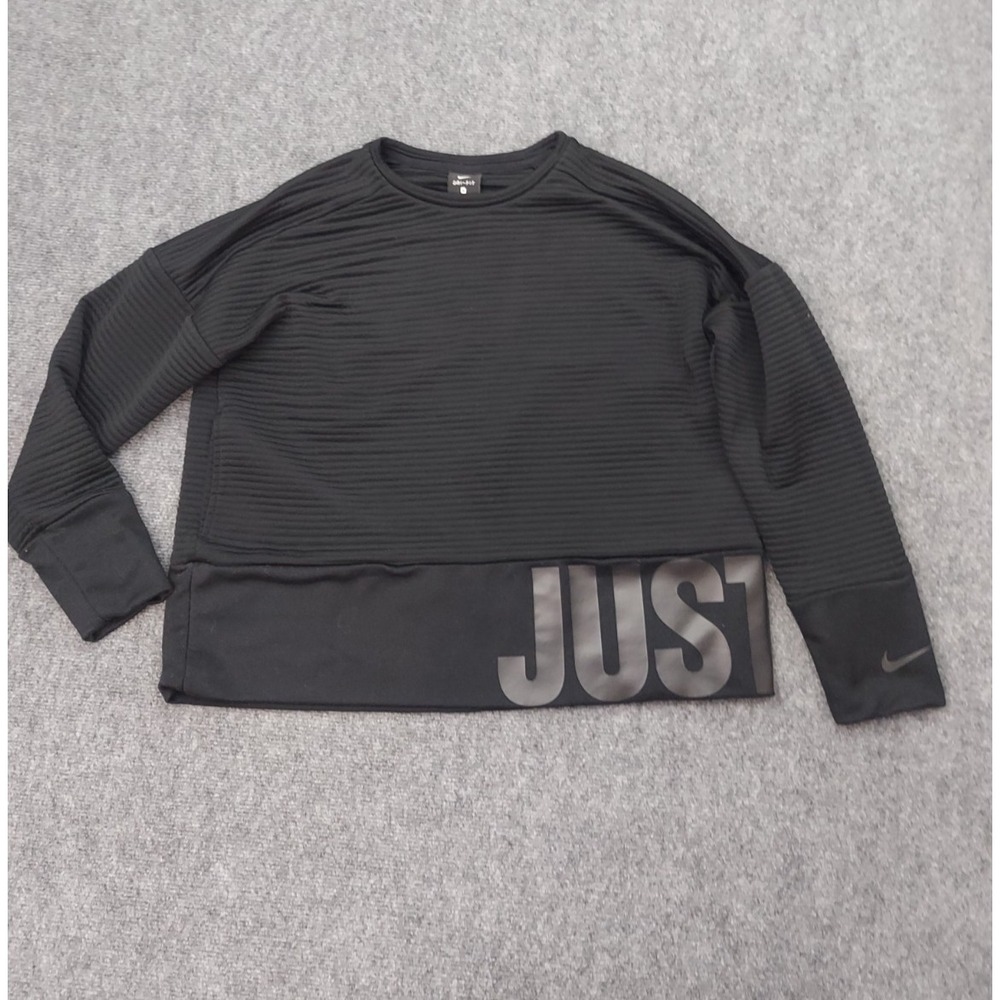 Nike Dri-FIT Sweatshirt Women Medium Black Quilted Graphic JUST DO IT Boxy Crew
